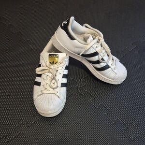 Adidas Superstar White / Black Sneakers with Gold Accents - 5